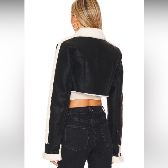 Revolve NBD Dolly Faux Shearling Jacket in Black & Ivory - Picture 3 of 16